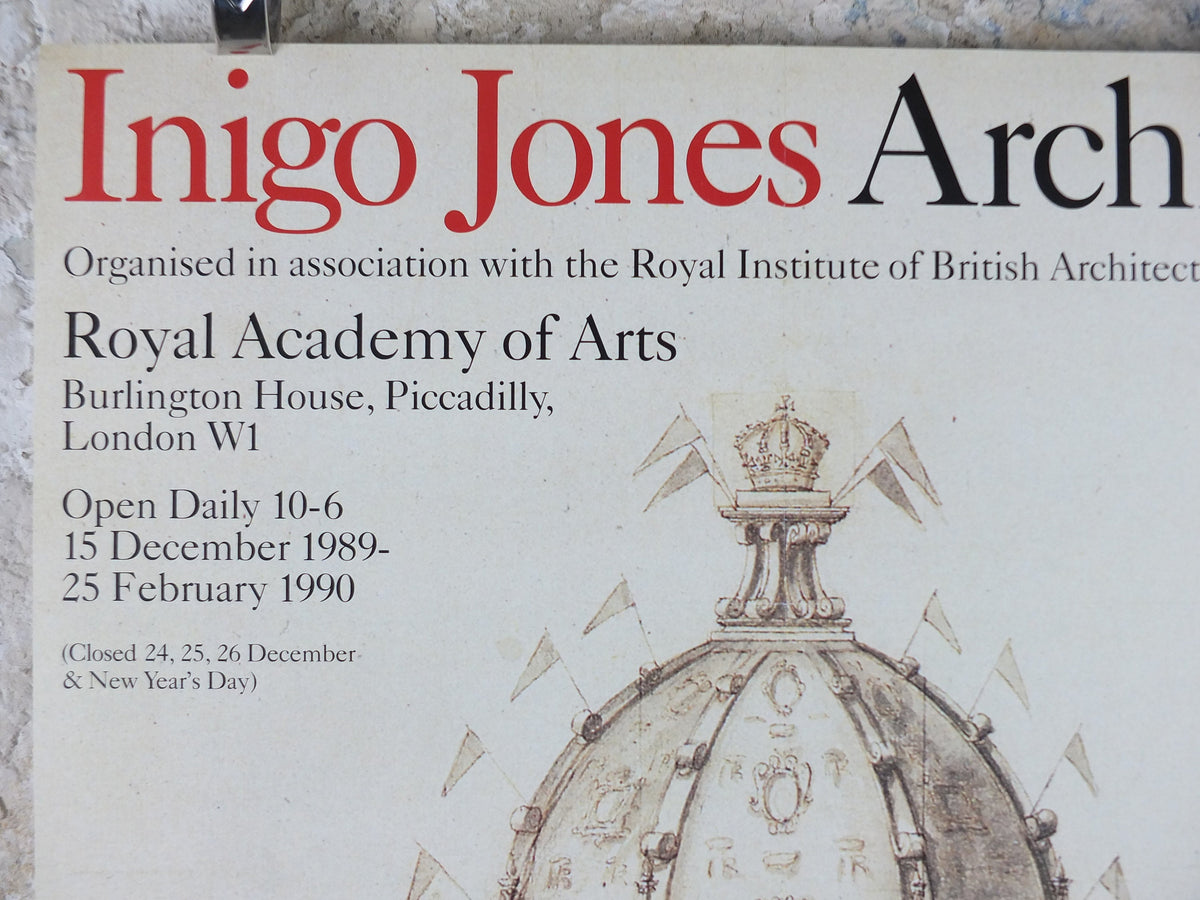 1989 Royal Academy of Arts Poster, Inigo Jones Architect, "Catafalque of James I Westminster Abbey" 1625 gallery exhibition, wall art decor