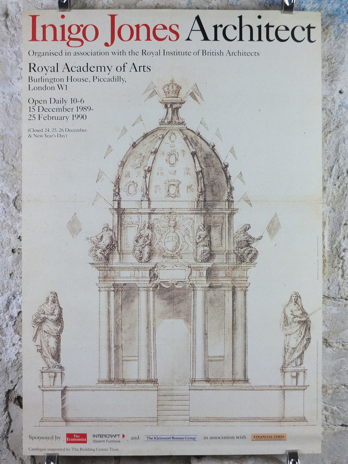 1989 Royal Academy of Arts Poster, Inigo Jones Architect, "Catafalque of James I Westminster Abbey" 1625 gallery exhibition, wall art decor