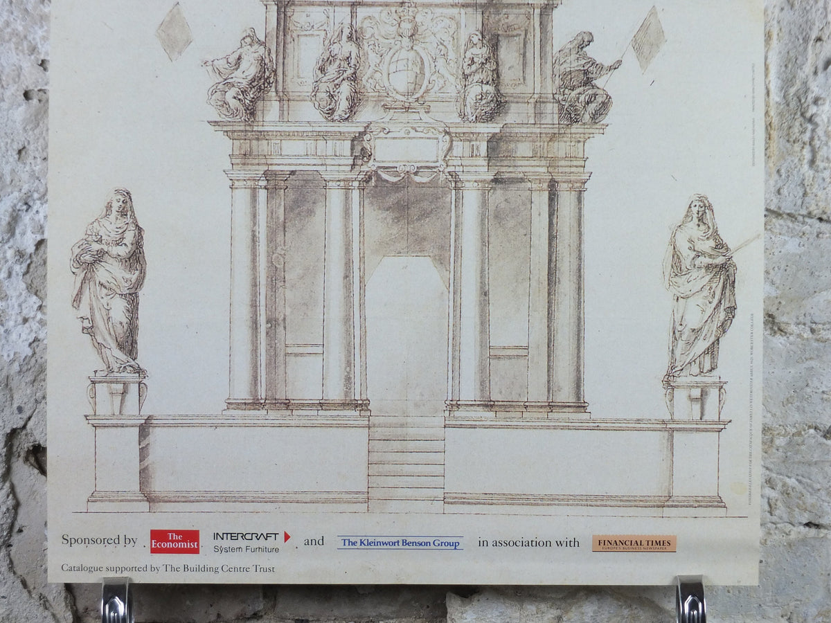 1989 Royal Academy of Arts Poster, Inigo Jones Architect, "Catafalque of James I Westminster Abbey" 1625 gallery exhibition, wall art decor