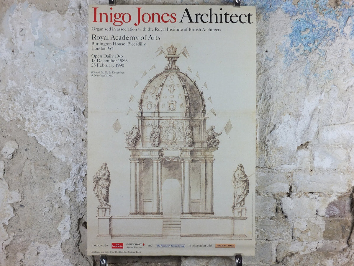 1989 Royal Academy of Arts Poster, Inigo Jones Architect, "Catafalque of James I Westminster Abbey" 1625 gallery exhibition, wall art decor