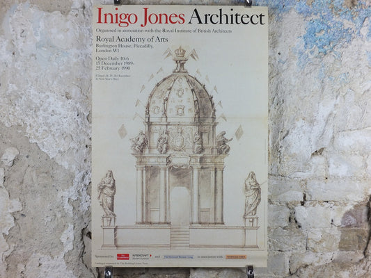 1989 Royal Academy of Arts Poster, Inigo Jones Architect, "Catafalque of James I Westminster Abbey" 1625 gallery exhibition, wall art decor