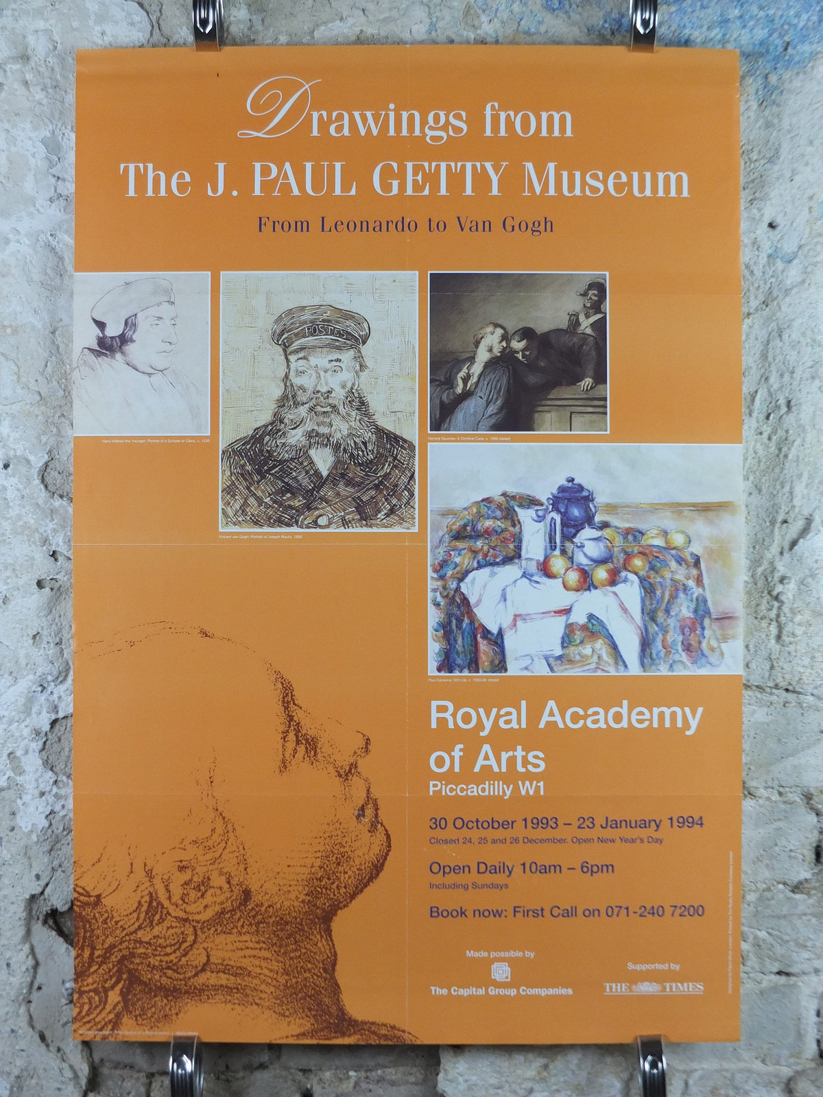1993 Royal Academy of Arts Poster, The J. Paul Getty Museum, From Leonardo to Van Gogh, Drawings artist gallery exhibition, wall art decor