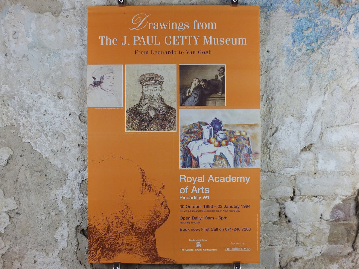 1993 Royal Academy of Arts Poster, The J. Paul Getty Museum, From Leonardo to Van Gogh, Drawings artist gallery exhibition, wall art decor