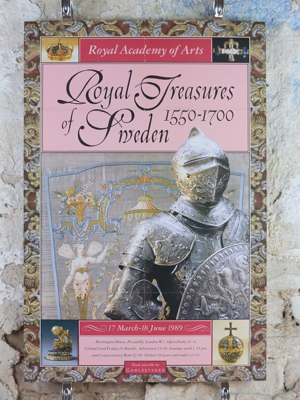 1989 Royal Academy of Arts Poster, "The Royal Treasures of Sweden 1550-1700" gallery exhibition, wall art decor