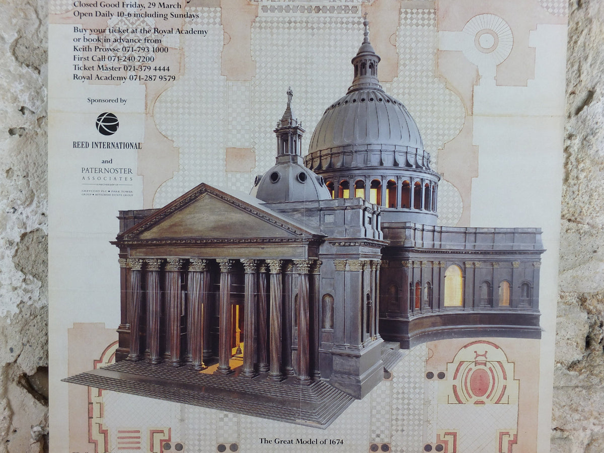 1991 Royal Academy of Arts Poster, Sir Christopher Wren, "The Making of St Pauls" Architecture, artist gallery exhibition, wall art decor