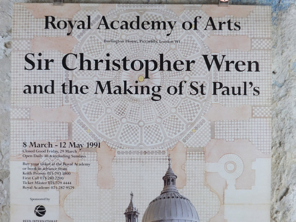 1991 Royal Academy of Arts Poster, Sir Christopher Wren, "The Making of St Pauls" Architecture, artist gallery exhibition, wall art decor