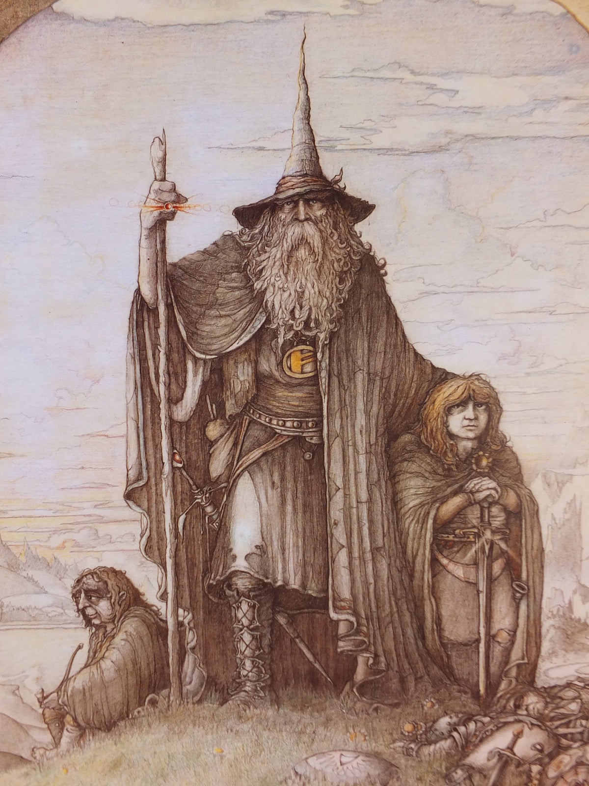 Vintage Lord of the Rings Tolkien Poster, by James Cauty 1988 reprint of 1976 original, featuring Gandalf, Frodo and Sam