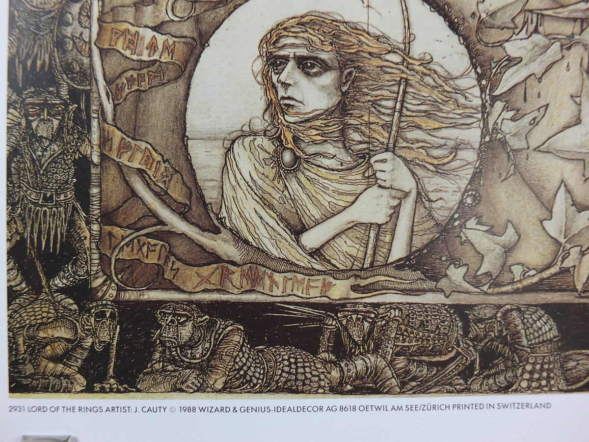 Vintage Lord of the Rings Tolkien Poster, by James Cauty 1988 reprint of 1976 original, featuring Gandalf, Frodo and Sam