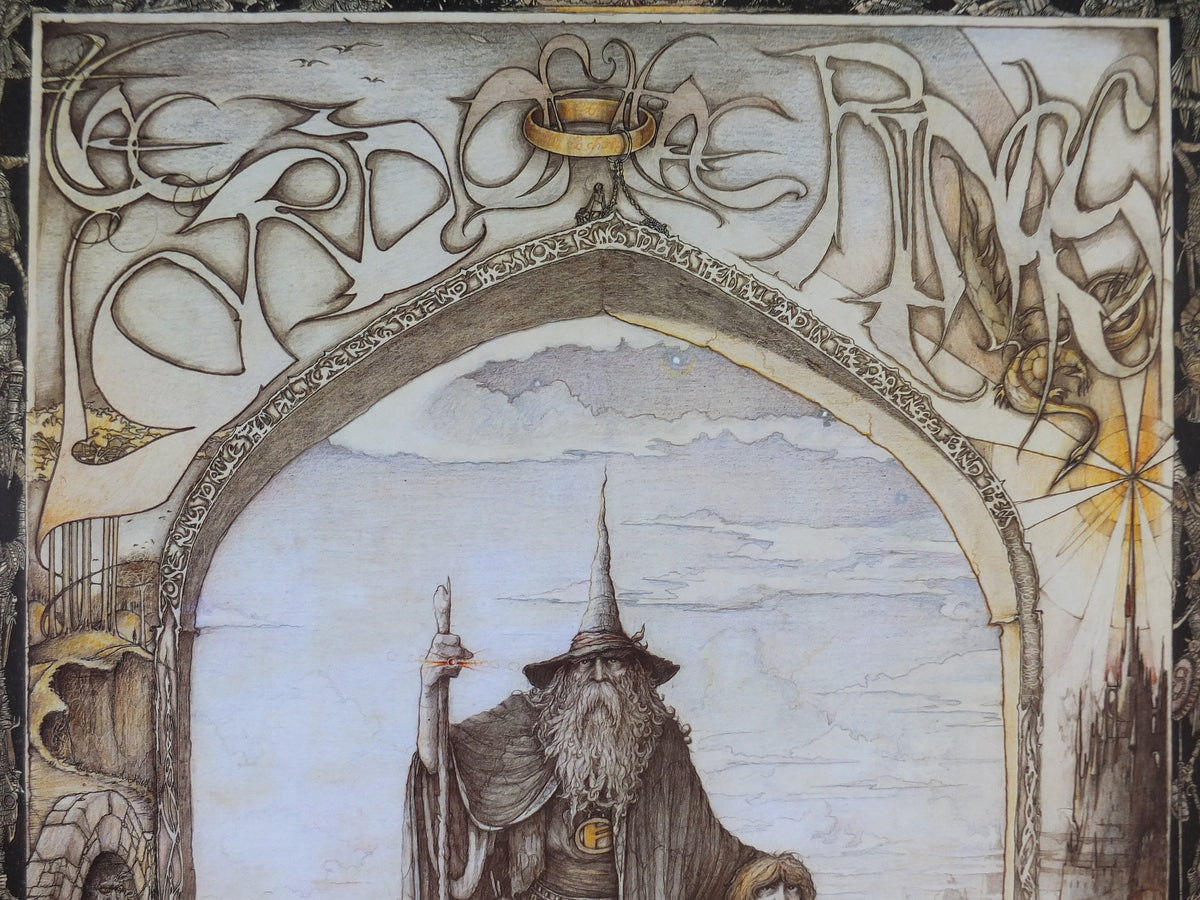 Vintage Lord of the Rings Tolkien Poster, by James Cauty 1988 reprint of 1976 original, featuring Gandalf, Frodo and Sam