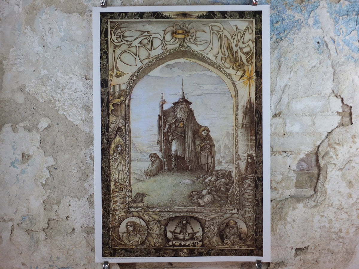 Vintage Lord of the Rings Tolkien Poster, by James Cauty 1988 reprint of 1976 original, featuring Gandalf, Frodo and Sam