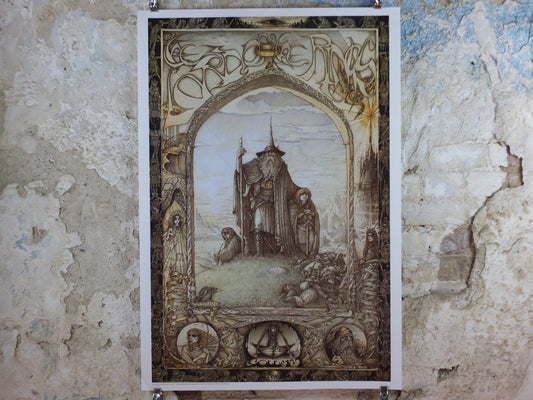 Vintage Lord of the Rings Tolkien Poster, by James Cauty 1988 reprint of 1976 original, featuring Gandalf, Frodo and Sam