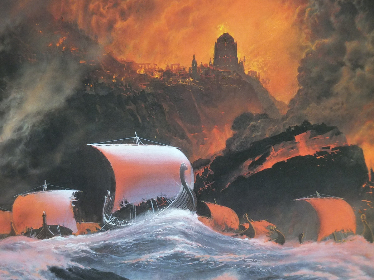 1998 Tolkien Silmarillion Poster, The Flight of the Numenoreans, by Ted Nasmith, Middle Earth pre Lord of the Rings, print wall art decor