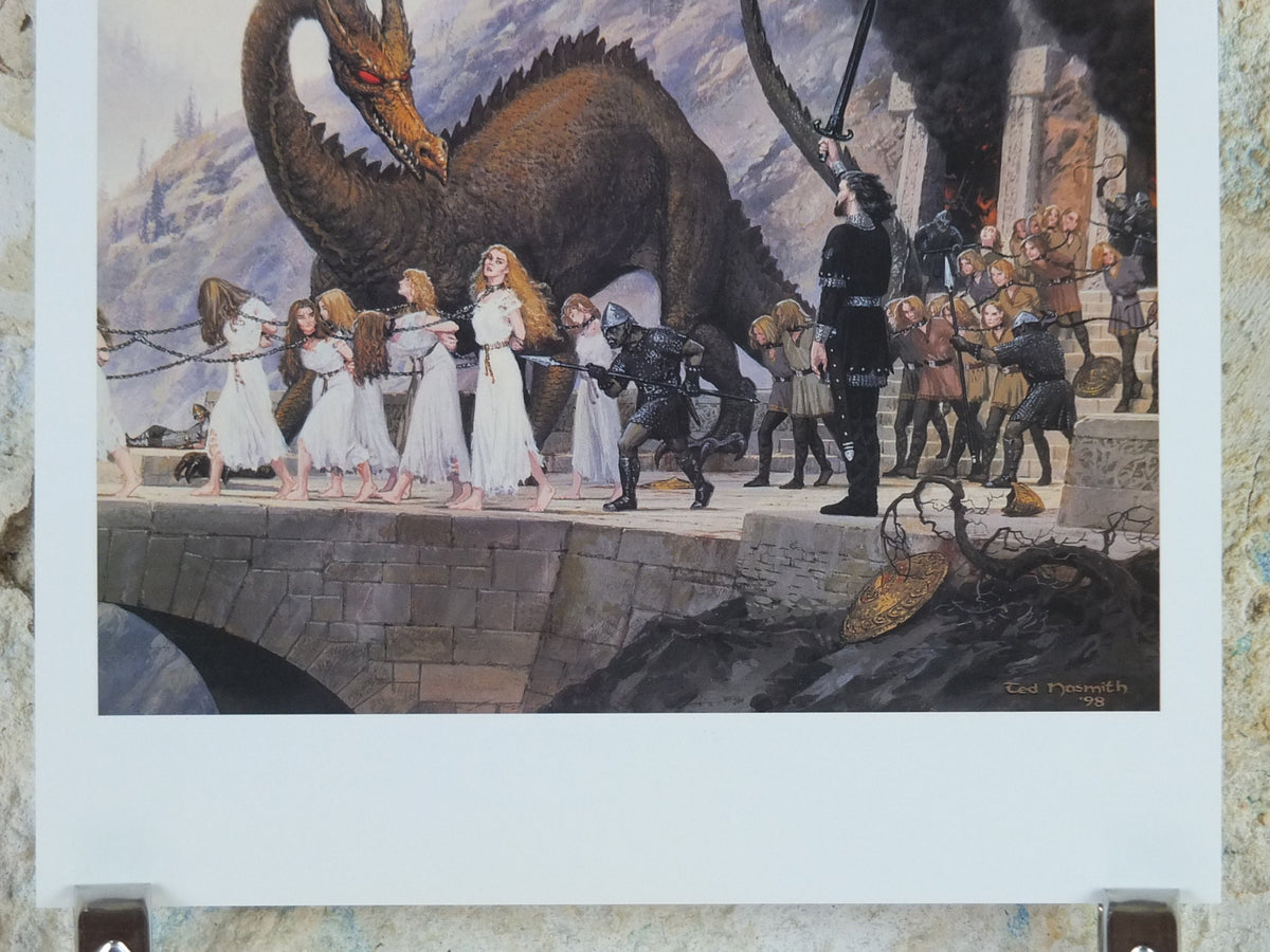 1998 Tolkien Silmarillion Poster, The Sack of Nargothrond, by Ted Nasmith, Middle Earth pre Lord of the Rings, print wall art decor