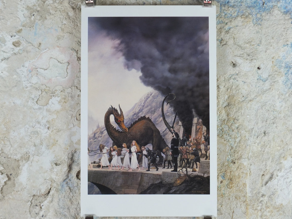 1998 Tolkien Silmarillion Poster, The Sack of Nargothrond, by Ted Nasmith, Middle Earth pre Lord of the Rings, print wall art decor