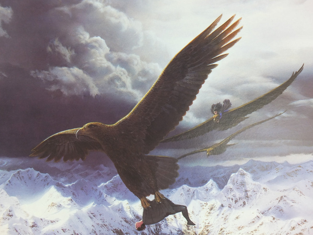 1998 Tolkien Silmarillion Poster, Beren and Luthien over Gondolin, by Ted Nasmith, Middle Earth pre Lord of the Rings, print wall art decor
