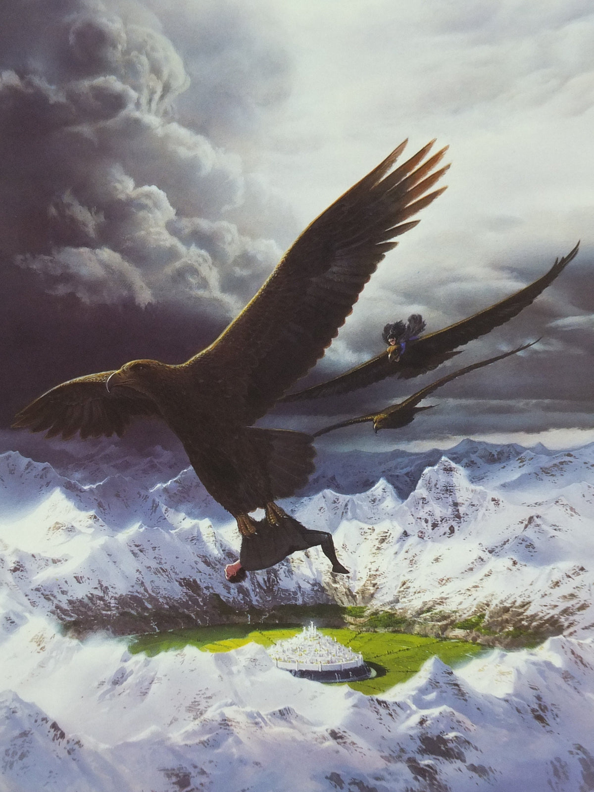 1998 Tolkien Silmarillion Poster, Beren and Luthien over Gondolin, by Ted Nasmith, Middle Earth pre Lord of the Rings, print wall art decor