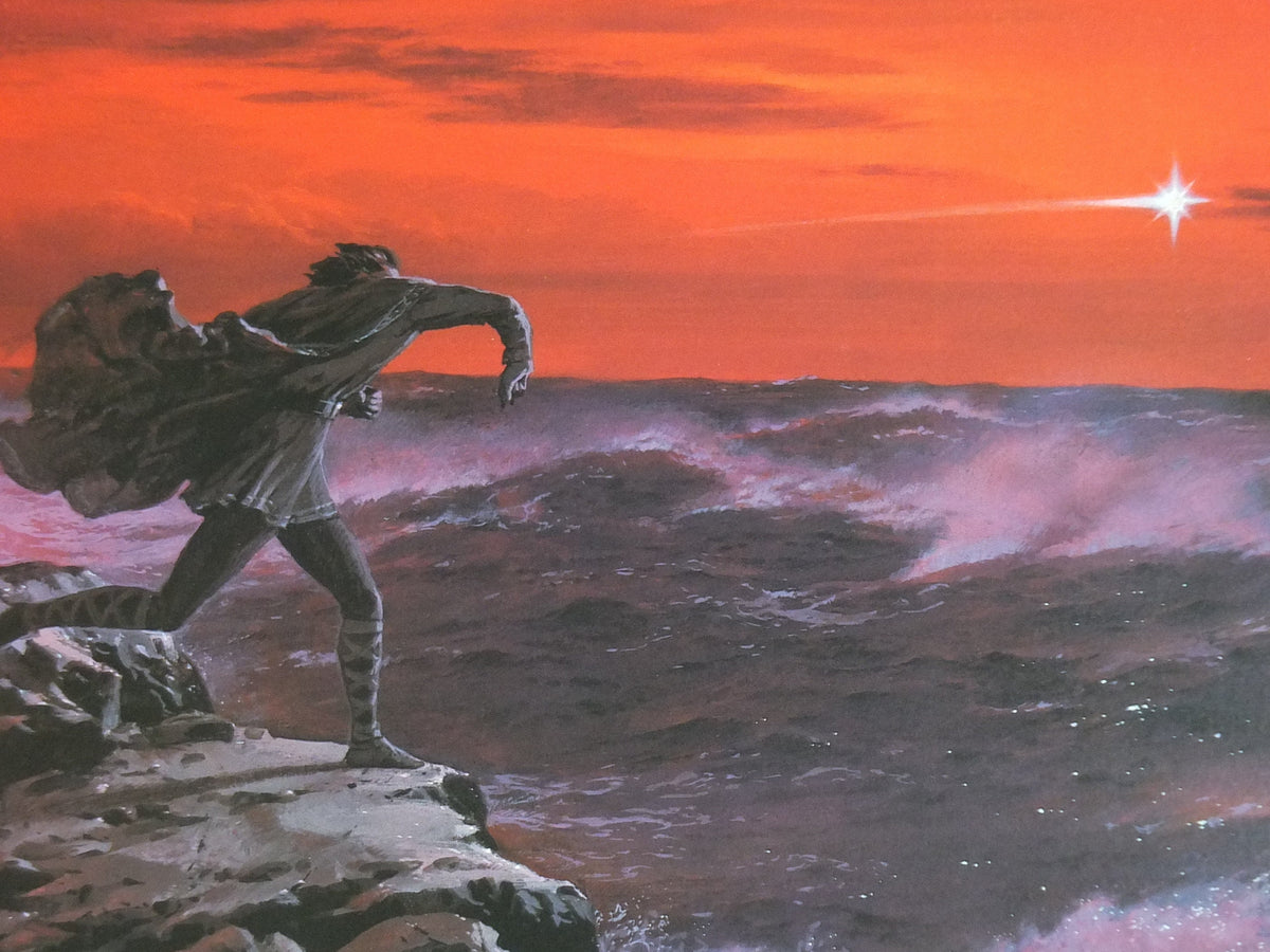 1998 Tolkien Silmarillion Poster, Maglor casts Silmaril in the sea, by Ted Nasmith, Middle Earth pre Lord of the Rings, print wall art decor