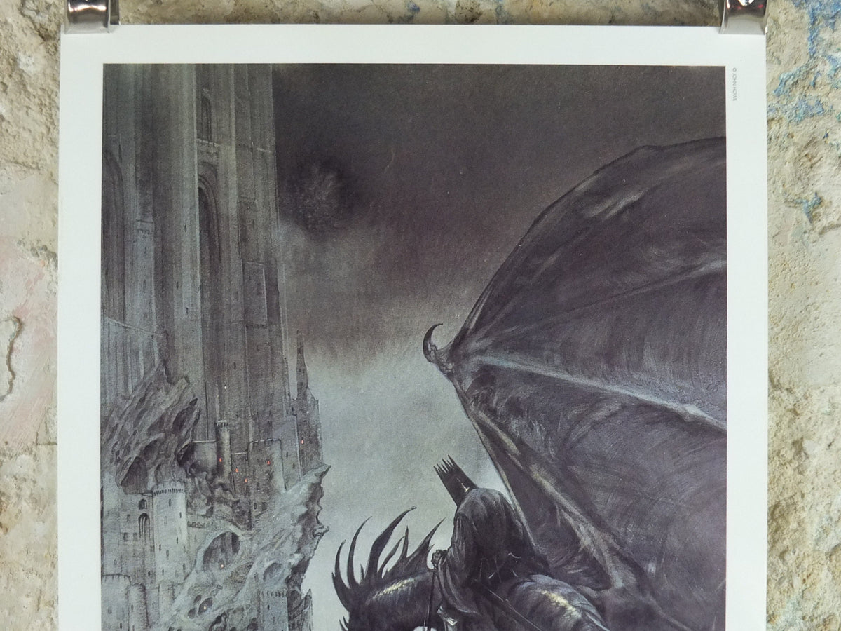 1993 Tolkien The Two Towers Poster, The Dark Tower and Nazgul, by John Howe, Middle Earth, Lord of the Rings, print wall art decor