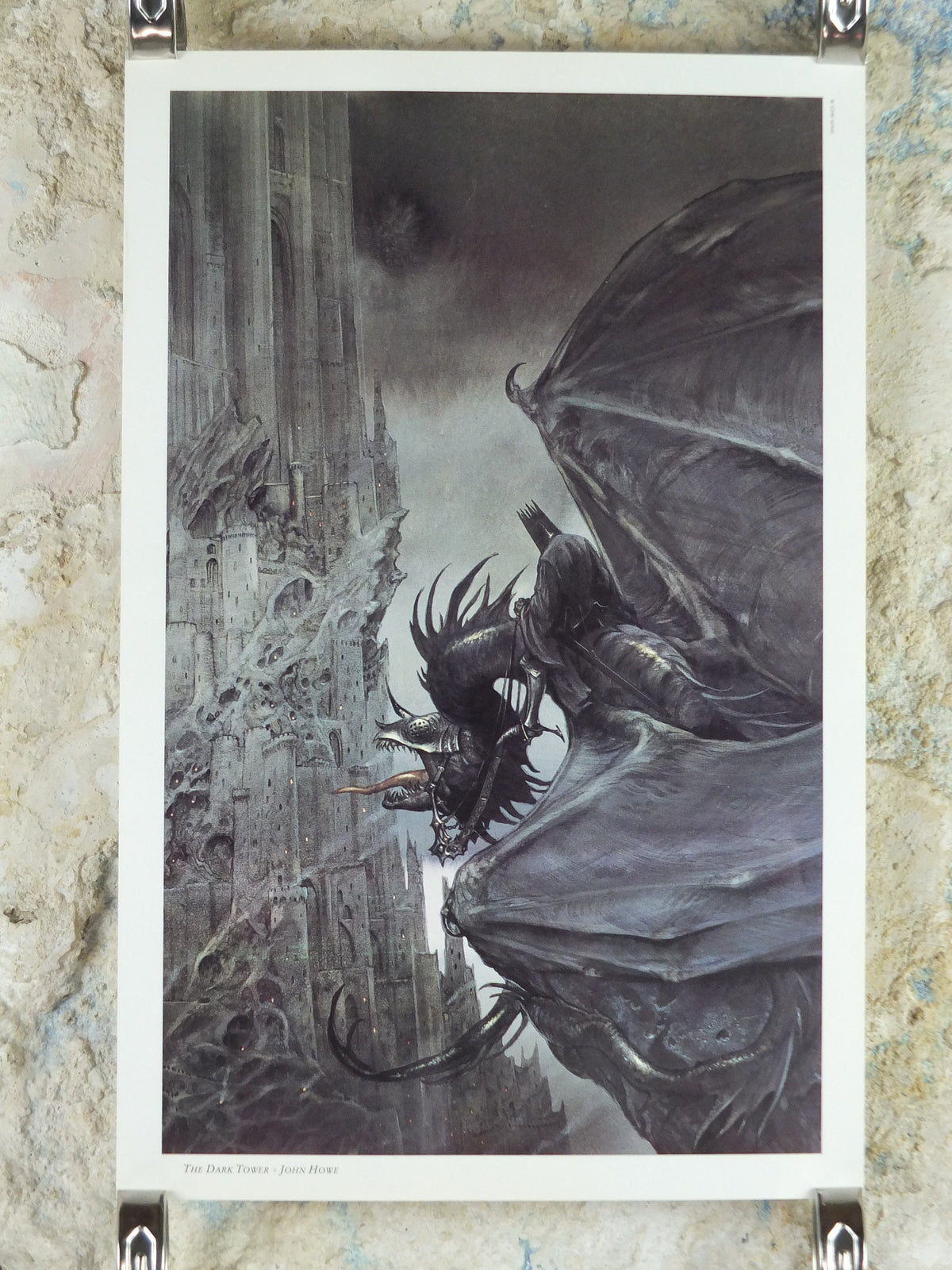 1993 Tolkien The Two Towers Poster, The Dark Tower and Nazgul, by John Howe, Middle Earth, Lord of the Rings, print wall art decor