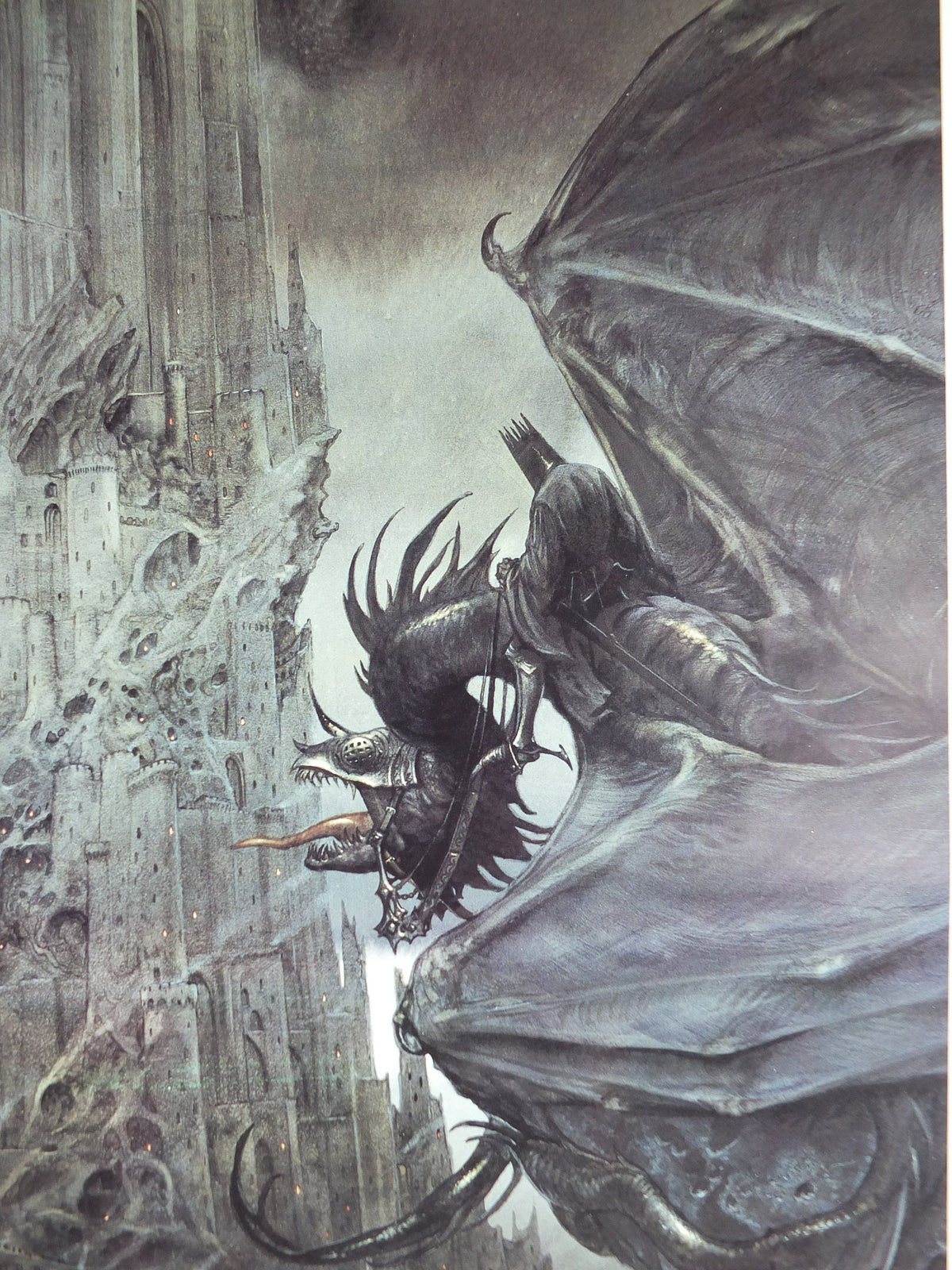 1993 Tolkien The Two Towers Poster, The Dark Tower and Nazgul, by John Howe, Middle Earth, Lord of the Rings, print wall art decor