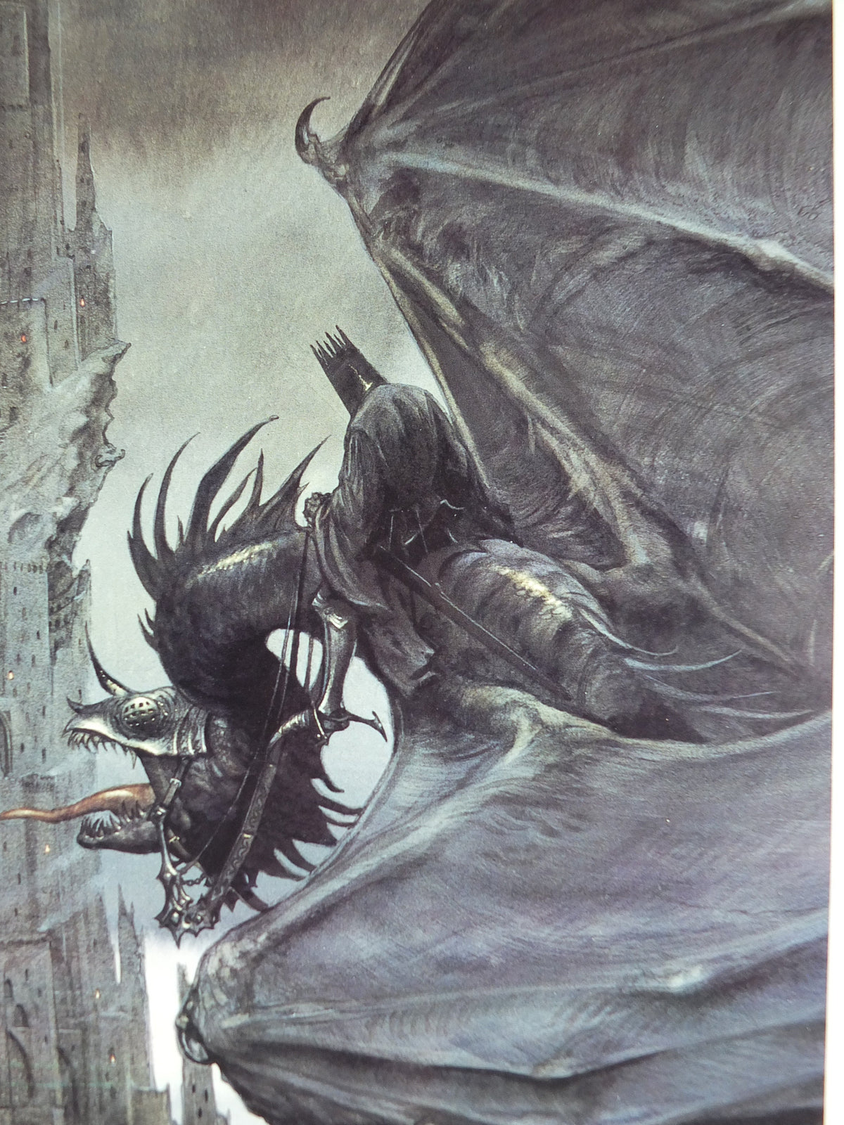 1993 Tolkien The Two Towers Poster, The Dark Tower and Nazgul, by John Howe, Middle Earth, Lord of the Rings, print wall art decor