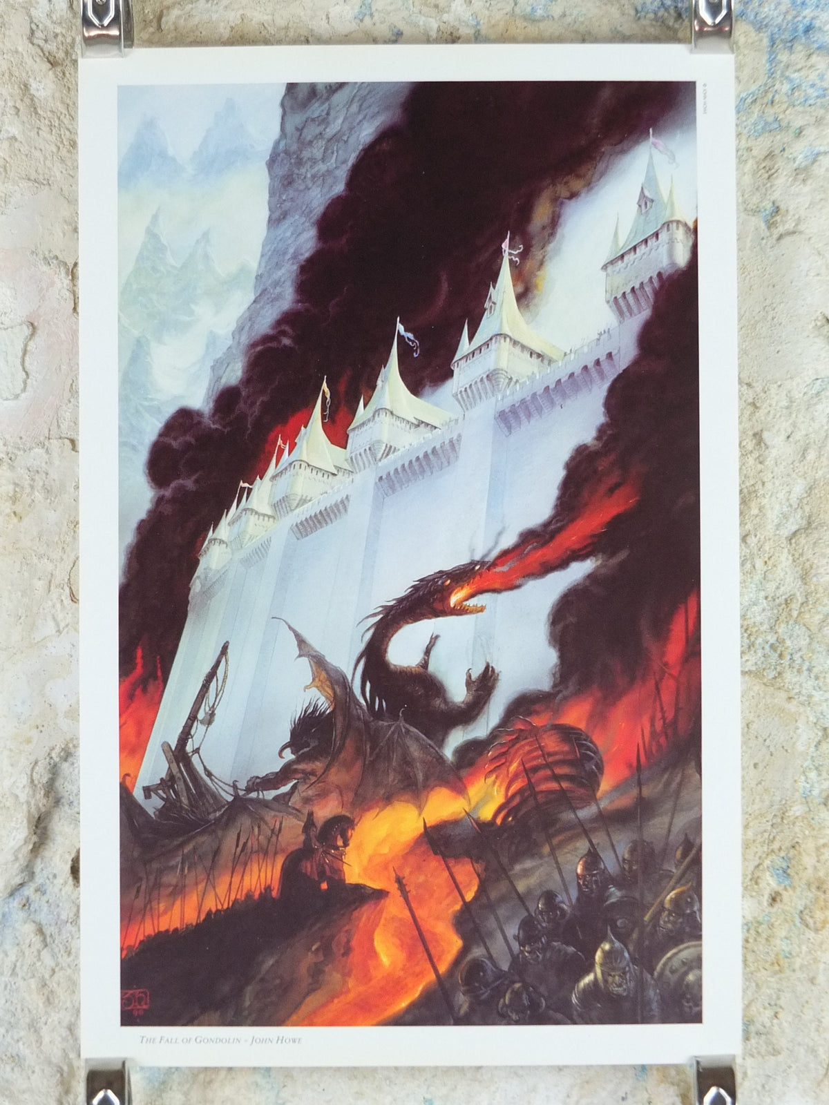1993 Tolkien Silmarillion Poster, The Fall of Gondolin, by John Howe, Middle Earth pre Lord of the Rings, print wall art decor