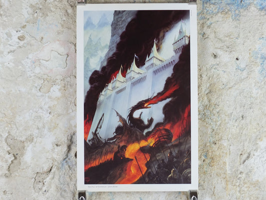 1993 Tolkien Silmarillion Poster, The Fall of Gondolin, by John Howe, Middle Earth pre Lord of the Rings, print wall art decor