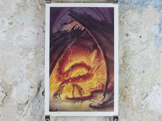1993 Tolkien The Hobbit Poster, Smaug, by John Howe, Middle Earth, Lord of the Rings, print wall art decor