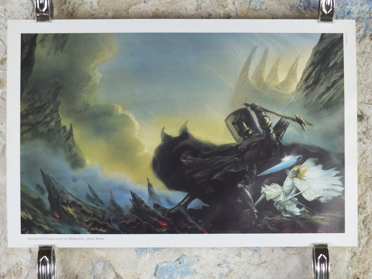 1993 Tolkien Fingolfin and Morgoth Poster, The Lays of Beleriand, by John Howe, Middle Earth pre Lord of the Rings, print wall art decor