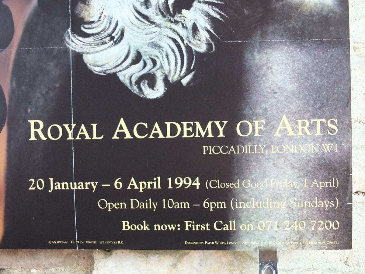 1994 Royal Academy of Arts Poster, Ajax in Bronze 1st Century, "Art of the Ancient World" sculpture gallery exhibition, wall art decor