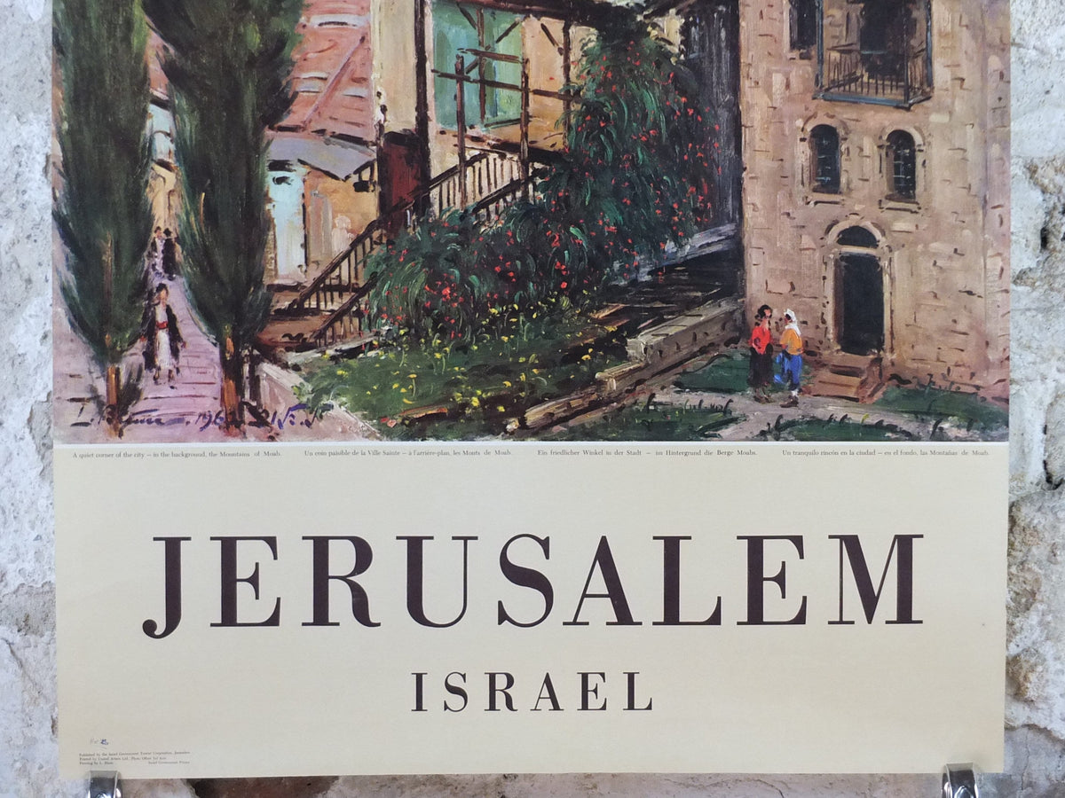 1960 Jerusalem Poster, Mountains of Moab, Israel by L Blum, Travel tourism vacation wall art decor