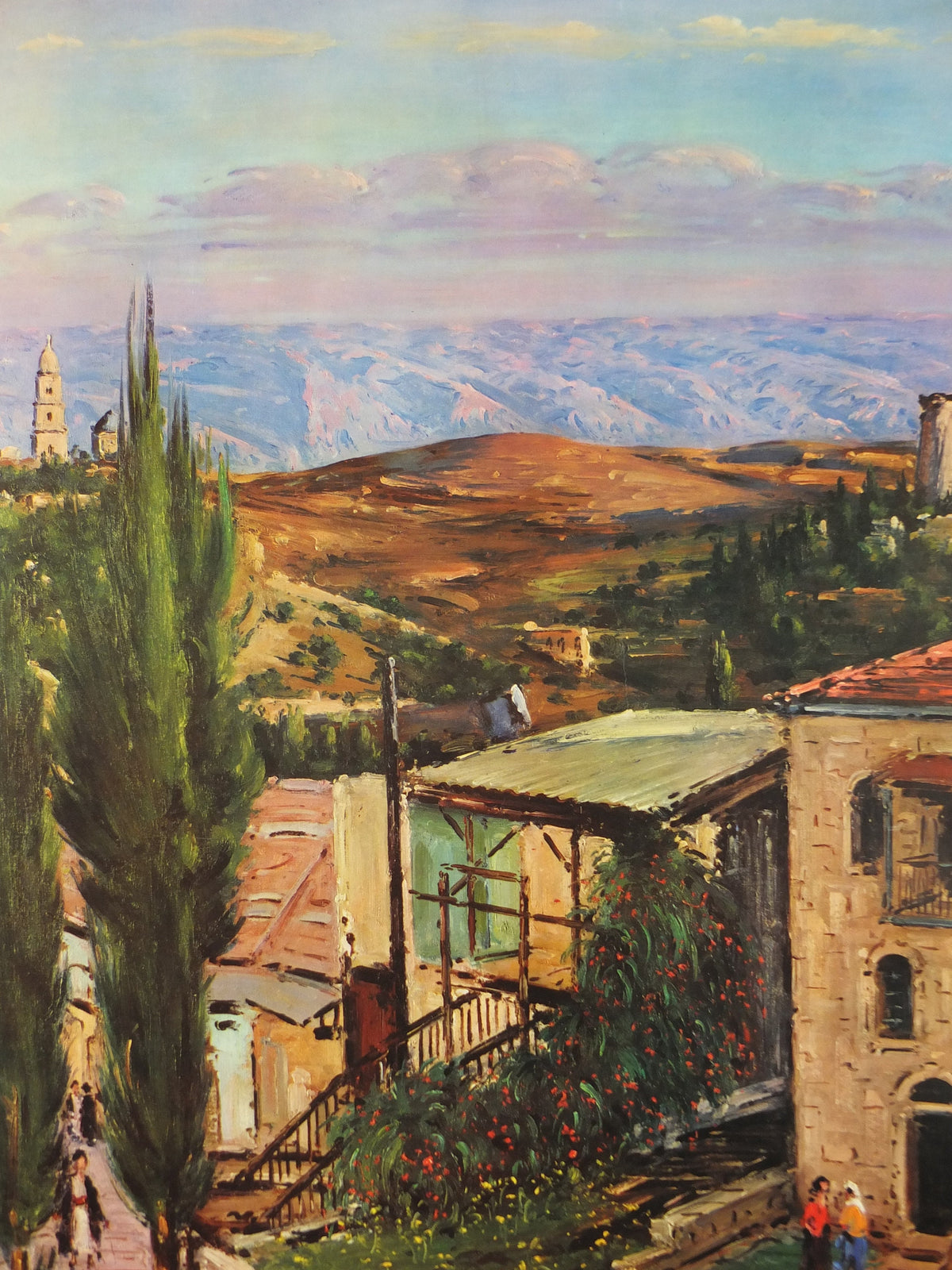 1960 Jerusalem Poster, Mountains of Moab, Israel by L Blum, Travel tourism vacation wall art decor
