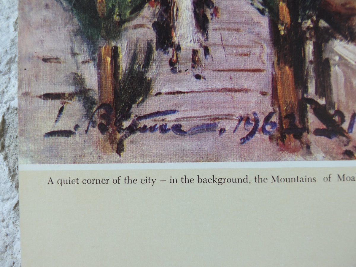 1960 Jerusalem Poster, Mountains of Moab, Israel by L Blum, Travel tourism vacation wall art decor
