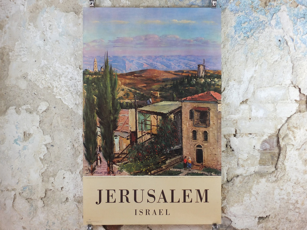 1960 Jerusalem Poster, Mountains of Moab, Israel by L Blum, Travel tourism vacation wall art decor