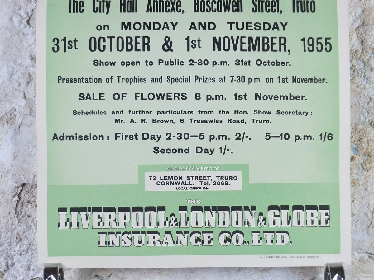 1955 Truro Chrysanthemum and Vegetable Show Poster, Kitchenalia decoration, Garden botanical flora plants blooms, wall art decor