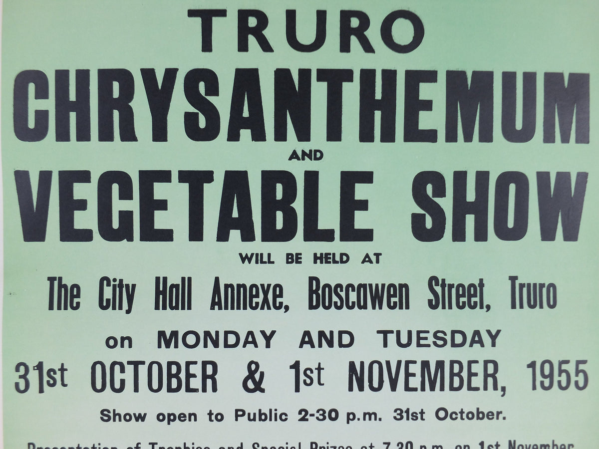 1955 Truro Chrysanthemum and Vegetable Show Poster, Kitchenalia decoration, Garden botanical flora plants blooms, wall art decor
