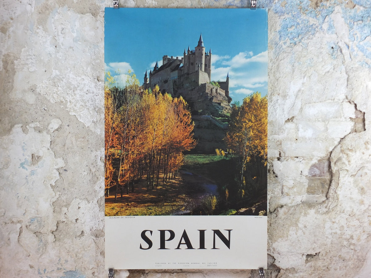 1960s Segovia Espana Travel Poster, Alcázar of Segovia, Vintage Spanish, Spain travel tourism, holiday vacation, wall art decor