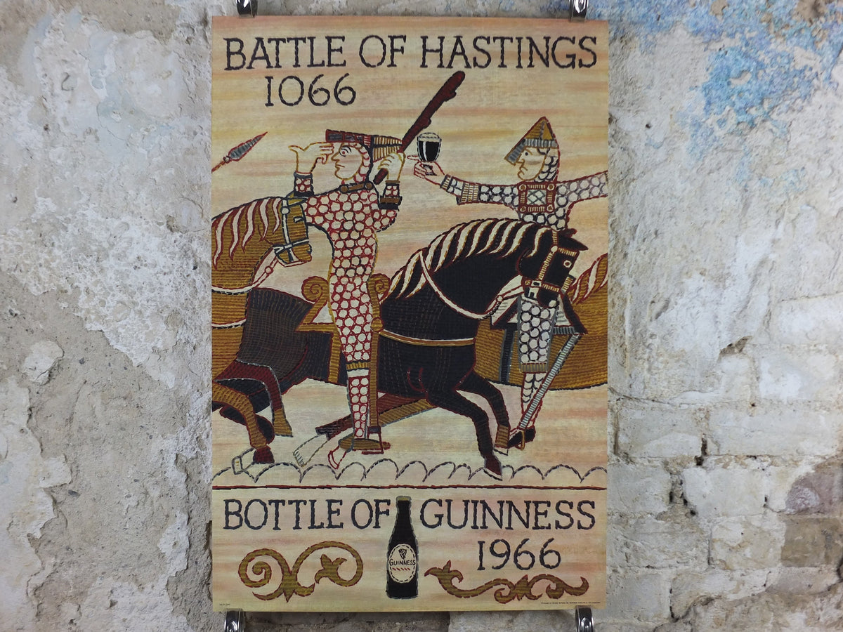1066 Guinness Poster, 1966 Original, Bayeux Tapestry theme, Norman Invasion of Britain, Beer advertising campaign, retro wall art decor