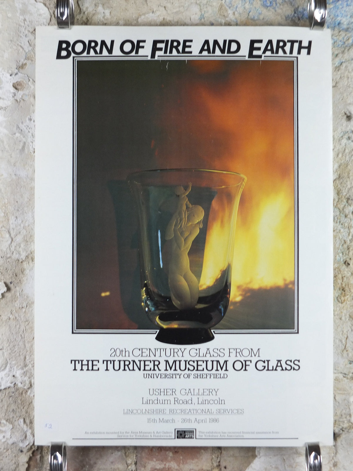 1986 The Turner Museum of Glass Poster, 20th Century Glass, Born of Fire and Earth, Usher Gallery Lincoln, Exhibition wall art decor