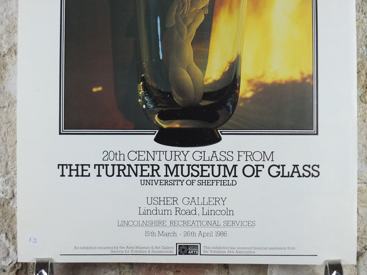 1986 The Turner Museum of Glass Poster, 20th Century Glass, Born of Fire and Earth, Usher Gallery Lincoln, Exhibition wall art decor