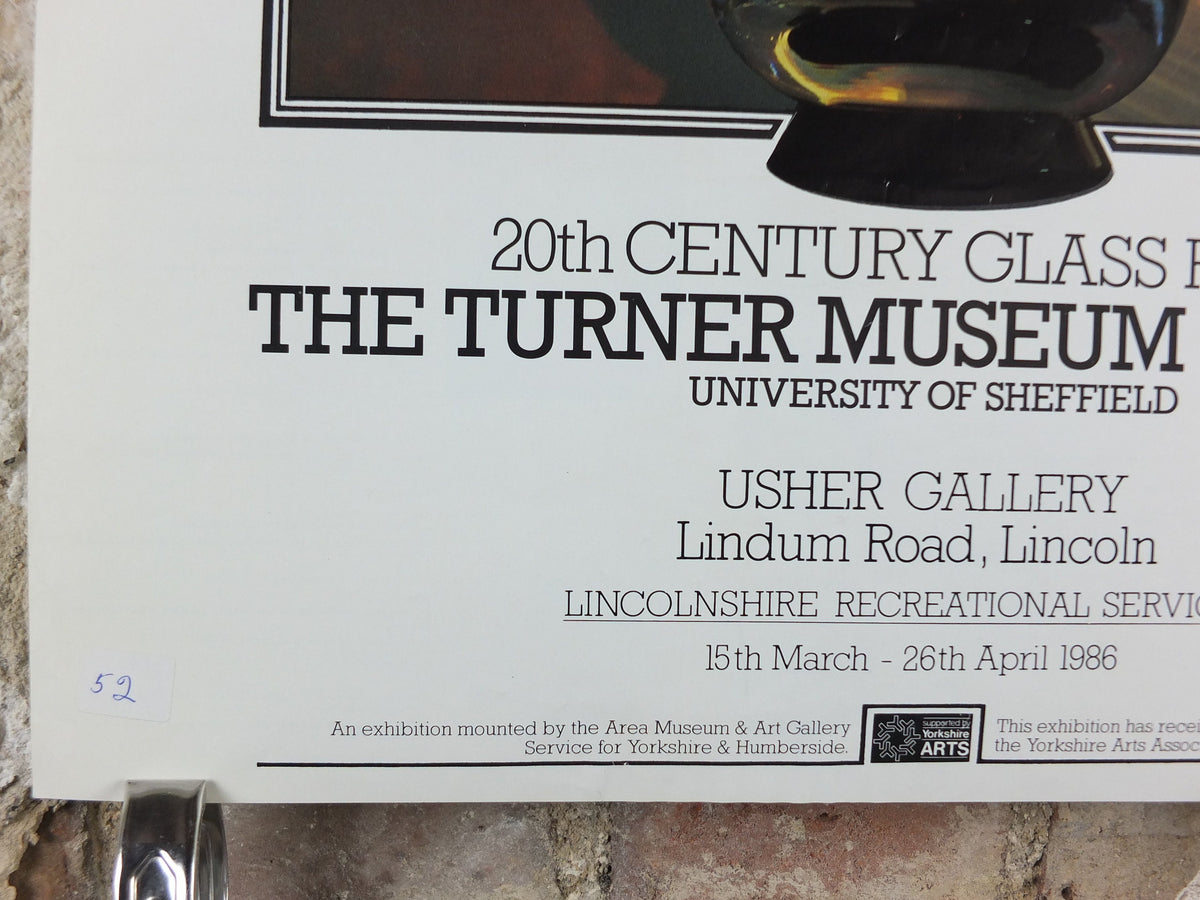 1986 The Turner Museum of Glass Poster, 20th Century Glass, Born of Fire and Earth, Usher Gallery Lincoln, Exhibition wall art decor