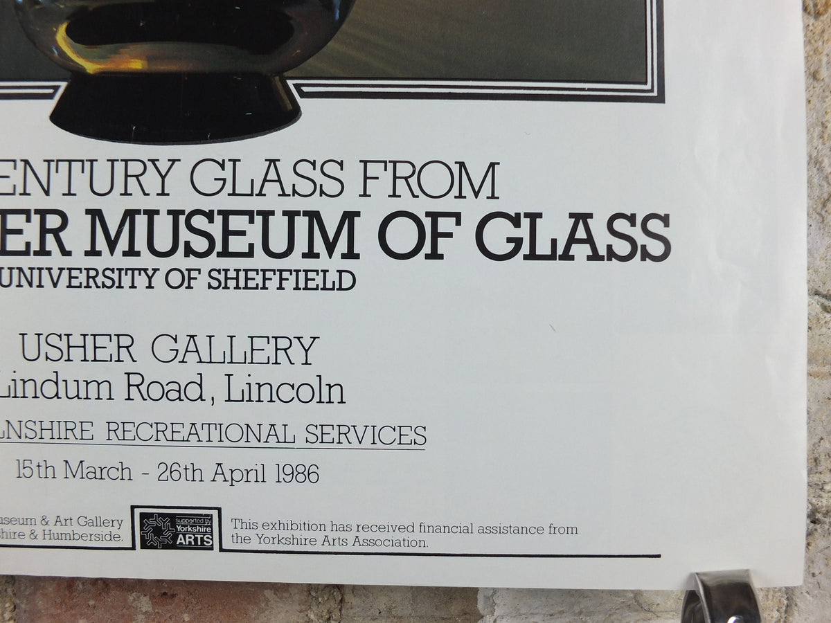1986 The Turner Museum of Glass Poster, 20th Century Glass, Born of Fire and Earth, Usher Gallery Lincoln, Exhibition wall art decor
