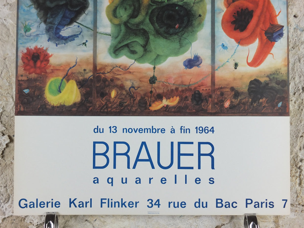 1964 Arik Brauer Poster, Watercolours, Aquarelles, Vienna School of Fantastic Realism, amazing condition, Austrian painter, wall art decor