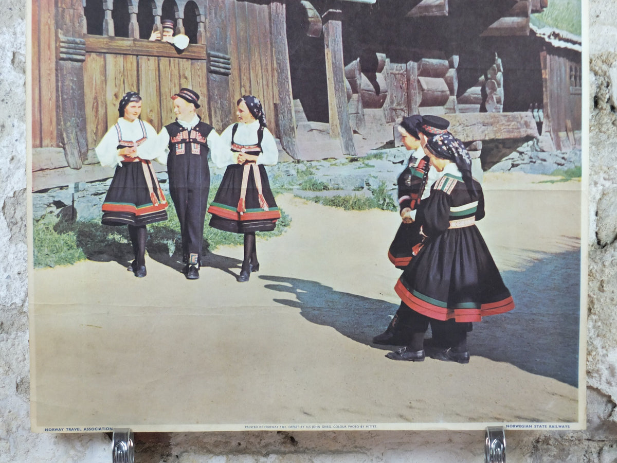 1961 Norway Norsk Folkemuseum Poster, Ose Setesdal, Norway Travel Association & Norwegian State Railways, tourism vacation wall art decor
