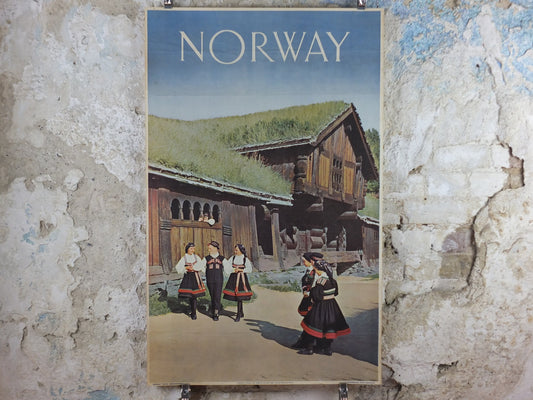 1961 Norway Norsk Folkemuseum Poster, Ose Setesdal, Norway Travel Association & Norwegian State Railways, tourism vacation wall art decor