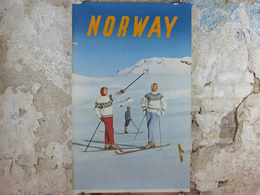 1958 Norway Skiing Poster, Ski and Winter Sports, Norway Travel Association & Norwegian State Railways, tourism vacation wall art decor