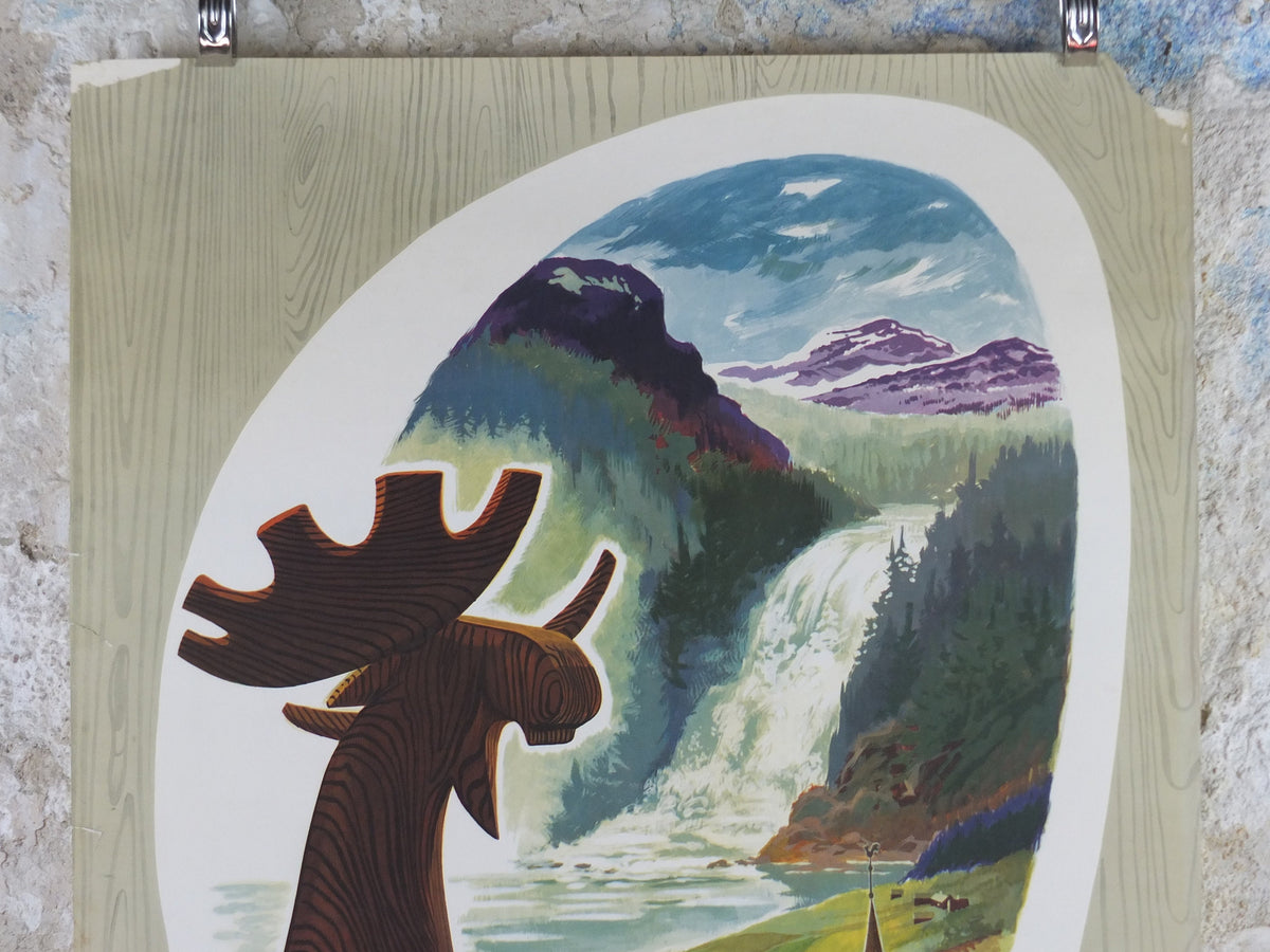 1955 Swedish Jamtland Travel Poster, the souvenir Jamtalgen wooden Moose, Jämtälgen, Sweden Jämtland tourism vacation wall art decor