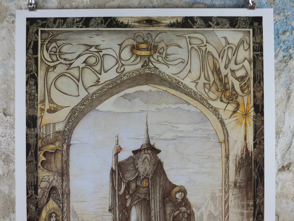 Vintage Lord of the Rings Tolkien Poster, by James Cauty 1988 reprint of 1976 original, featuring Gandalf, Frodo and Sam