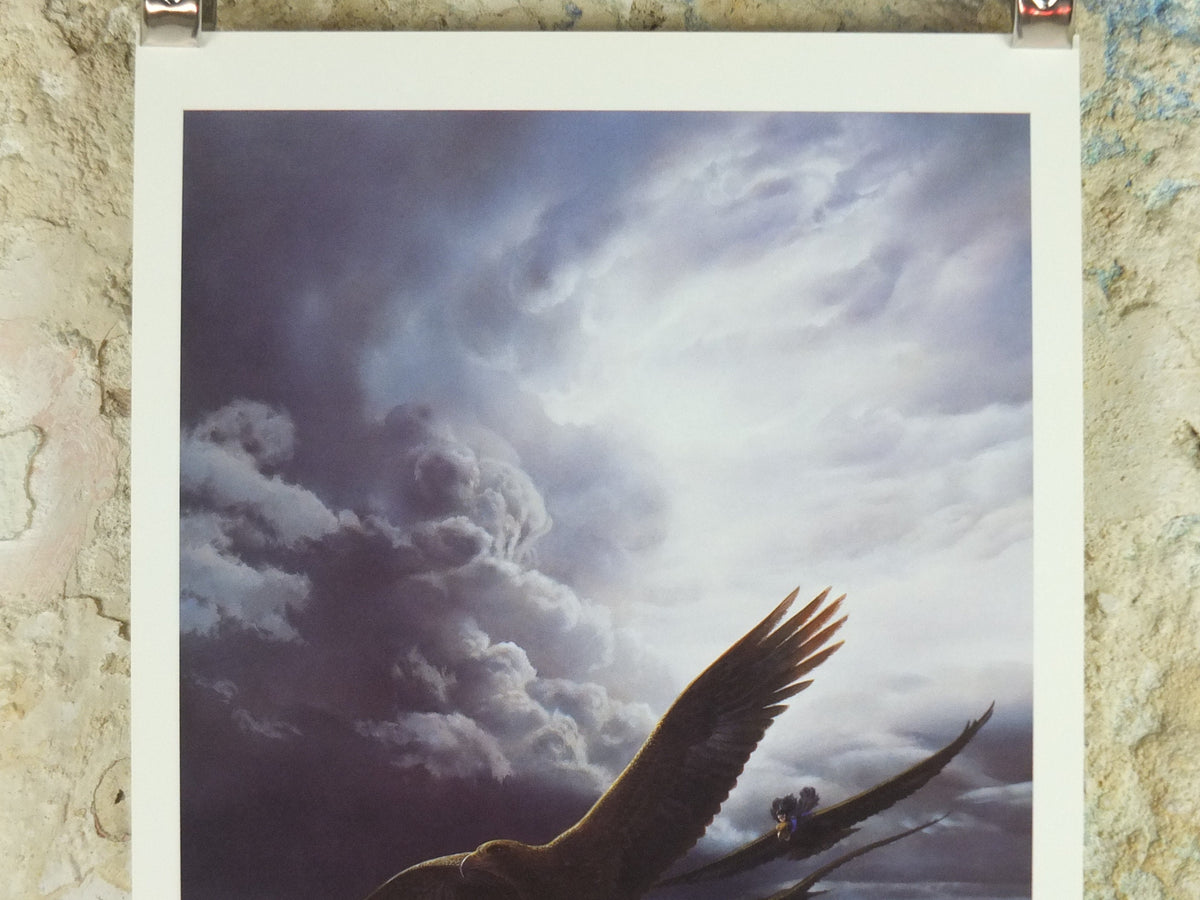 1998 Tolkien Silmarillion Poster, Beren and Luthien over Gondolin, by Ted Nasmith, Middle Earth pre Lord of the Rings, print wall art decor