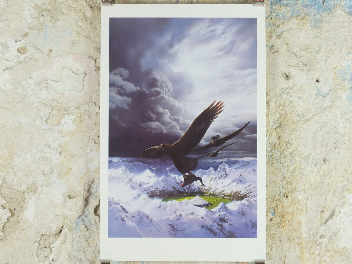 1998 Tolkien Silmarillion Poster, Beren and Luthien over Gondolin, by Ted Nasmith, Middle Earth pre Lord of the Rings, print wall art decor